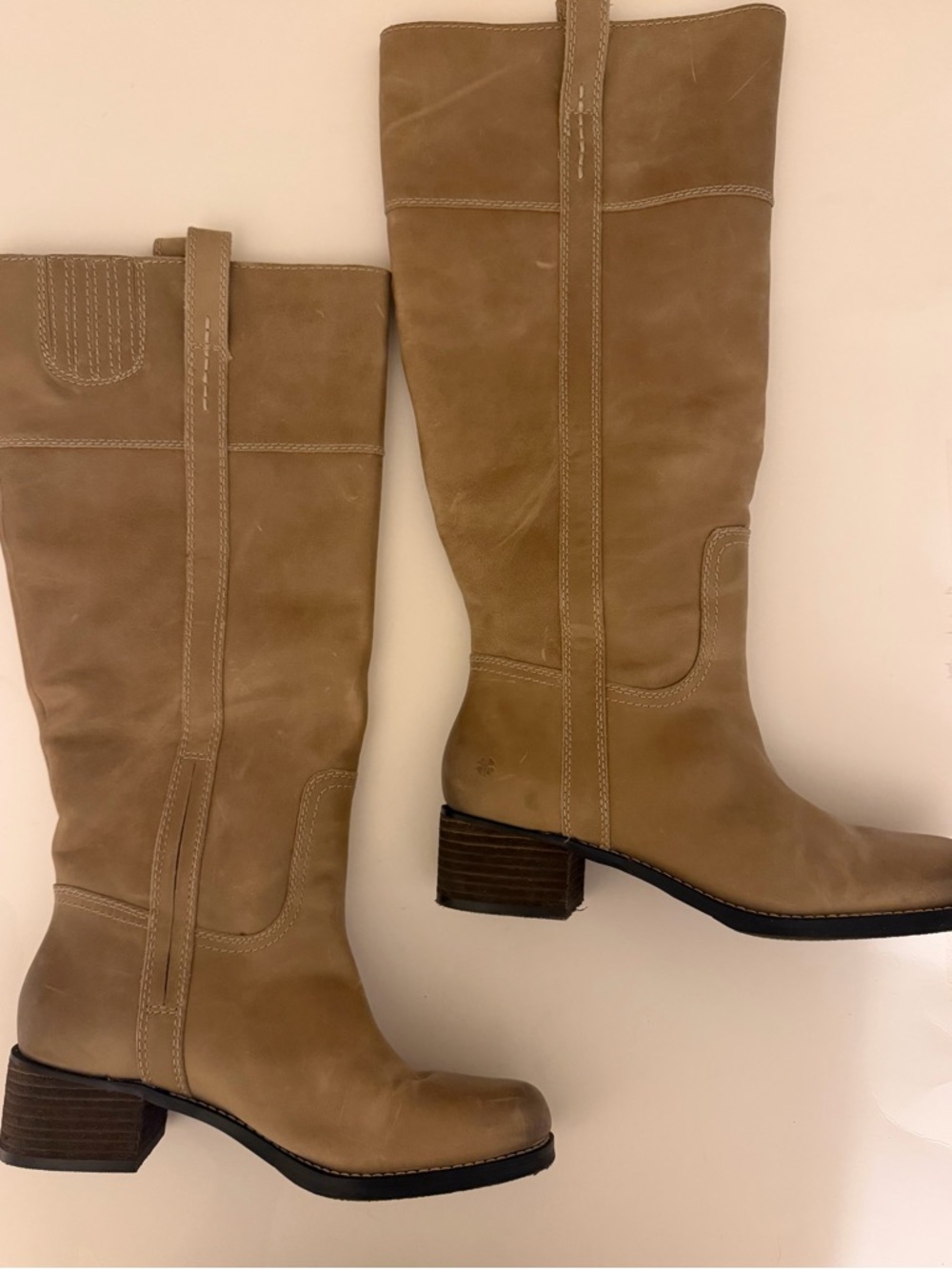 Lucky Brand Tan Leather Mid-Heel Riding Boots